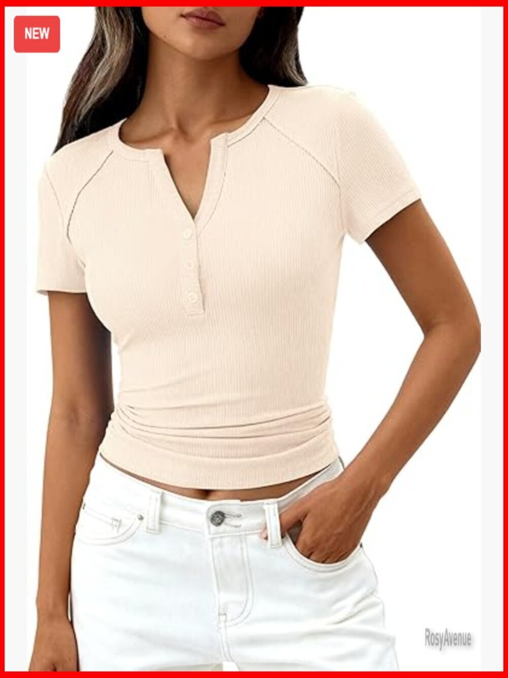 Short Sleeve Henley Shirt Women V Neck Ribbed Button Up Tee Summer Basic Top